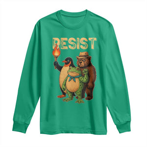 Resist Social Club 2025 Long Sleeve Shirt Bear Penguin Frog Protest Unity for Social Justice TS02 Irish Green Print Your Wear