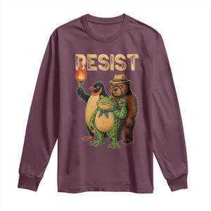 Resist Social Club 2025 Long Sleeve Shirt Bear Penguin Frog Protest Unity for Social Justice TS02 Maroon Print Your Wear
