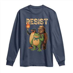 Resist Social Club 2025 Long Sleeve Shirt Bear Penguin Frog Protest Unity for Social Justice TS02 Navy Print Your Wear