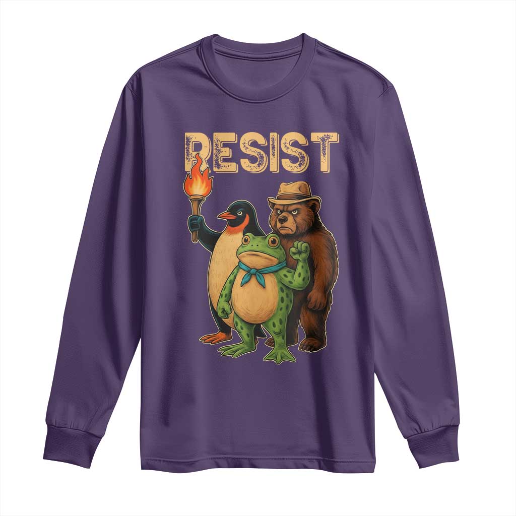 Resist Social Club 2025 Long Sleeve Shirt Bear Penguin Frog Protest Unity for Social Justice TS02 Purple Print Your Wear