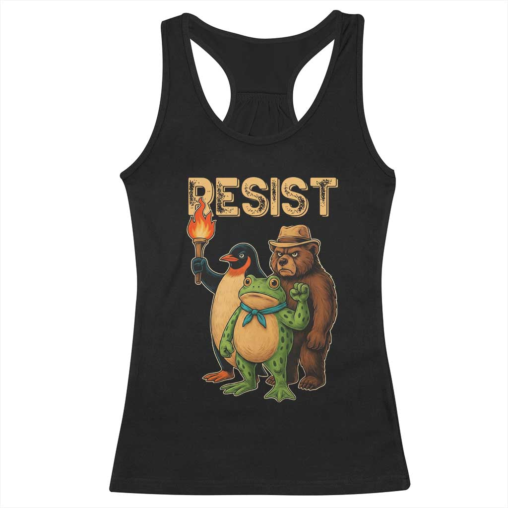 Resist Social Club 2025 Racerback Tank Top Bear Penguin Frog Protest Unity for Social Justice TS02 Black Print Your Wear