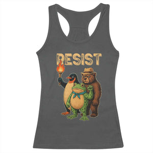 Resist Social Club 2025 Racerback Tank Top Bear Penguin Frog Protest Unity for Social Justice TS02 Dark Heather Print Your Wear