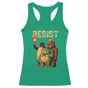 Resist Social Club 2025 Racerback Tank Top Bear Penguin Frog Protest Unity for Social Justice TS02 Irish Green Print Your Wear
