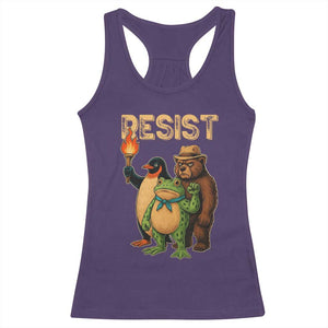 Resist Social Club 2025 Racerback Tank Top Bear Penguin Frog Protest Unity for Social Justice TS02 Purple Print Your Wear