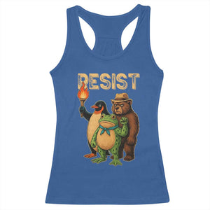 Resist Social Club 2025 Racerback Tank Top Bear Penguin Frog Protest Unity for Social Justice TS02 Royal Blue Print Your Wear