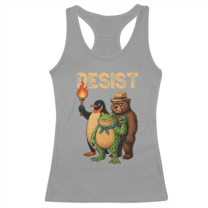 Resist Social Club 2025 Racerback Tank Top Bear Penguin Frog Protest Unity for Social Justice TS02 Sport Gray Print Your Wear