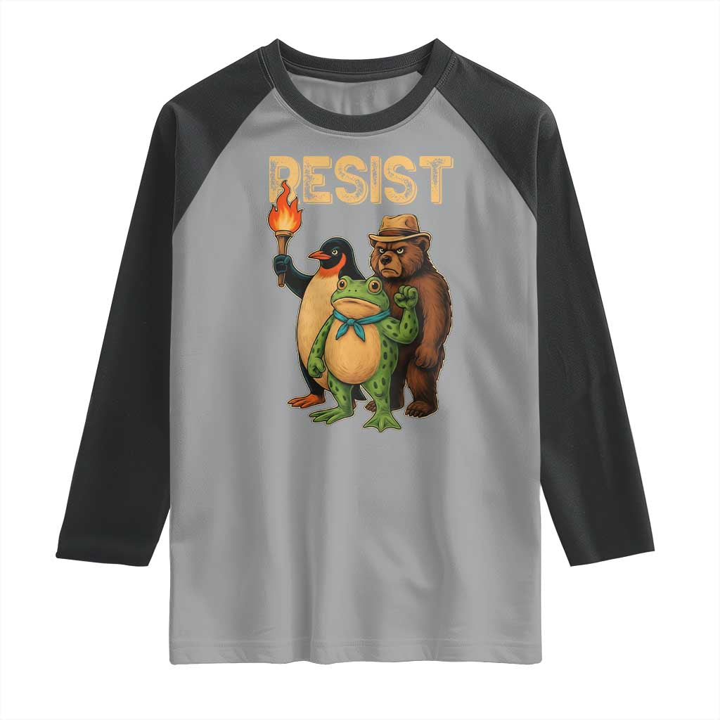 Resist Social Club 2025 Raglan Shirt Bear Penguin Frog Protest Unity for Social Justice TS02 Sport Gray Black Print Your Wear