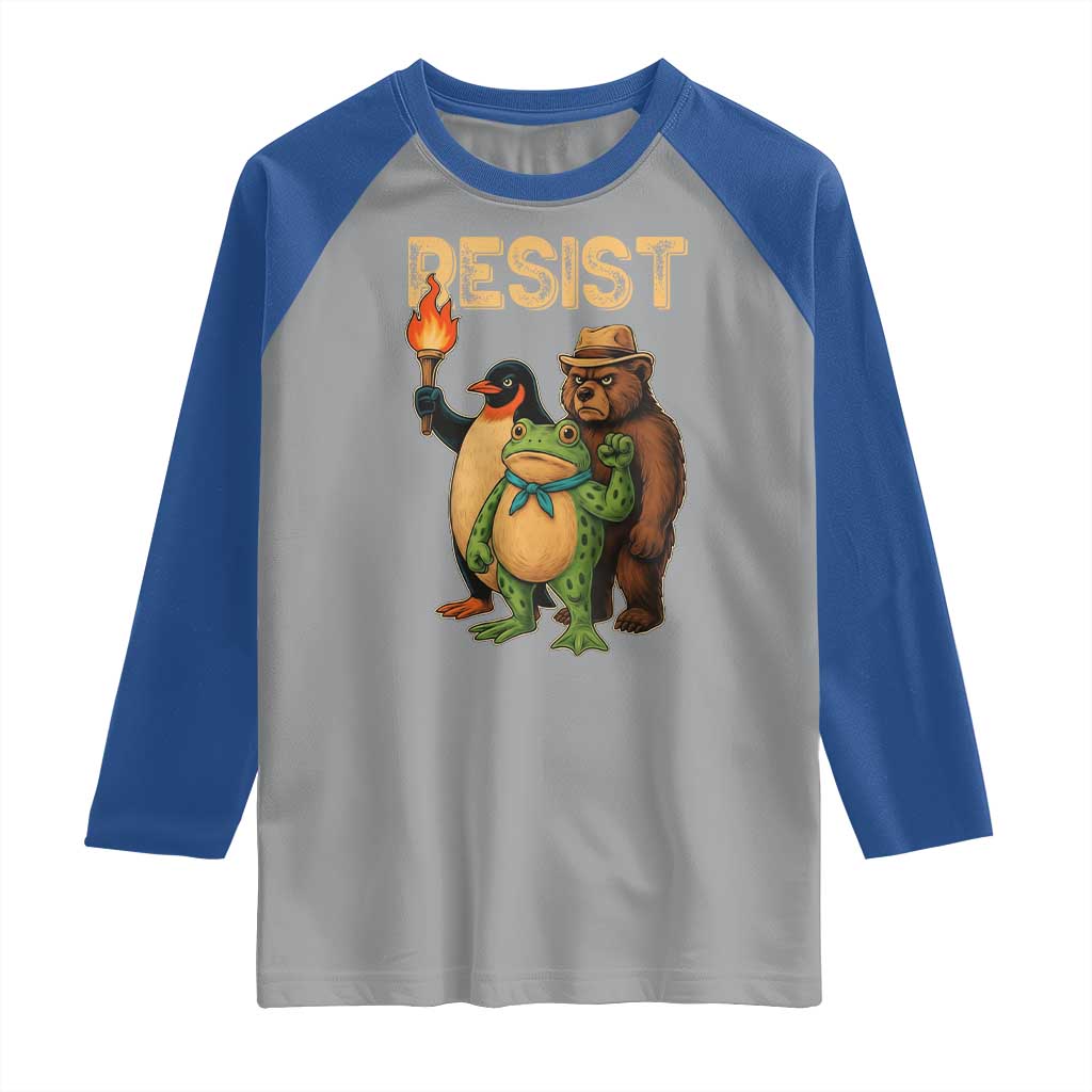 Resist Social Club 2025 Raglan Shirt Bear Penguin Frog Protest Unity for Social Justice TS02 Sport Gray Royal Print Your Wear