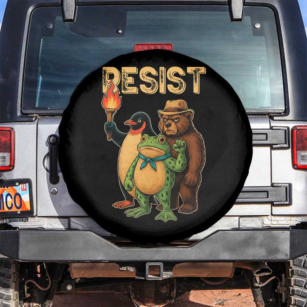 Resist Social Club 2025 Spare Tire Cover Bear Penguin Frog Protest Unity for Social Justice TS02 No hole Black Print Your Wear