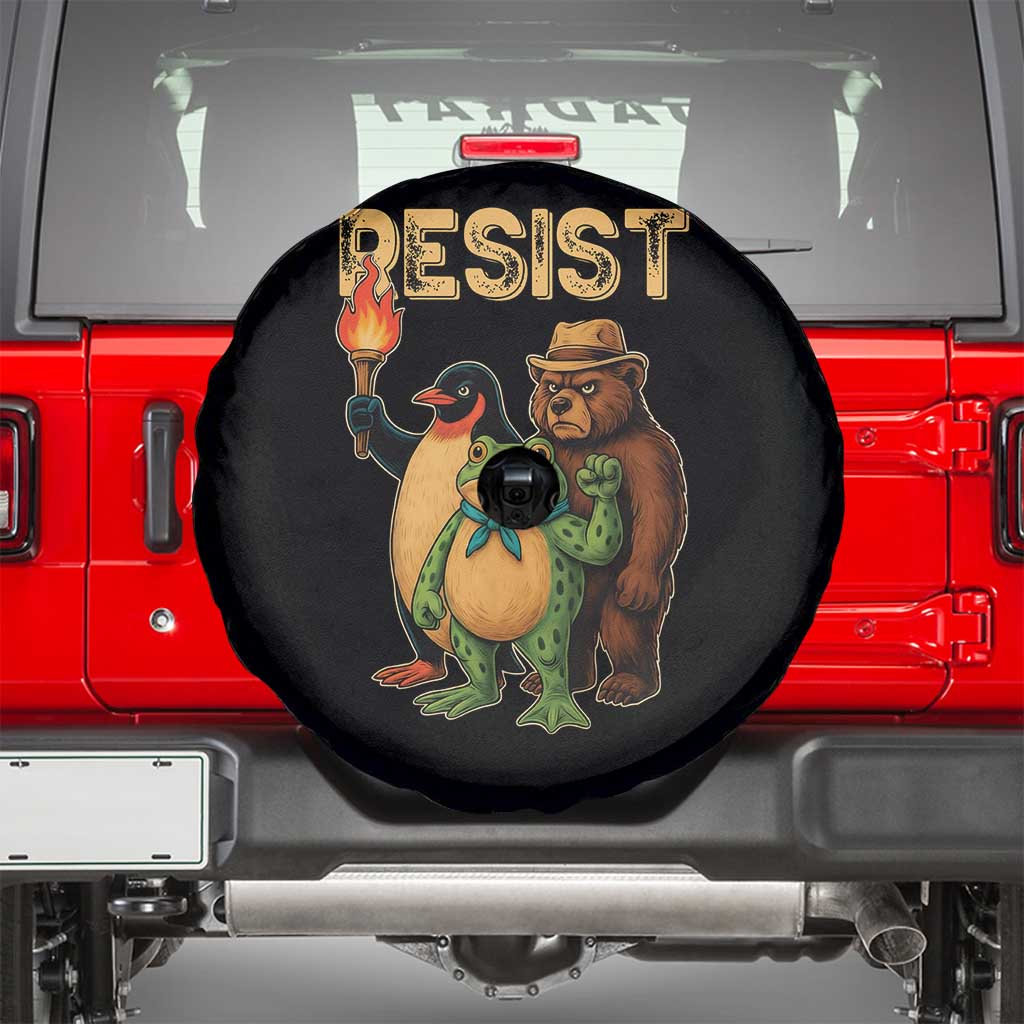 Resist Social Club 2025 Spare Tire Cover Bear Penguin Frog Protest Unity for Social Justice TS02 Black Print Your Wear