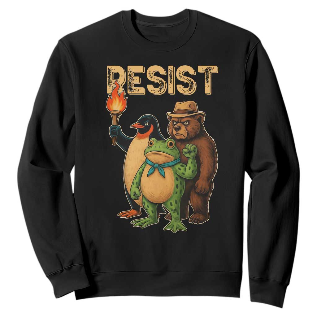 Resist Social Club 2025 Sweatshirt Bear Penguin Frog Protest Unity for Social Justice - Print Your Wear