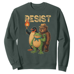 Resist Social Club 2025 Sweatshirt Bear Penguin Frog Protest Unity for Social Justice TS02 Dark Forest Green Print Your Wear