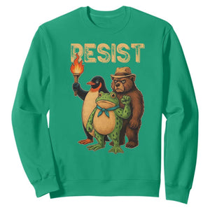 Resist Social Club 2025 Sweatshirt Bear Penguin Frog Protest Unity for Social Justice TS02 Irish Green Print Your Wear