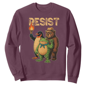 Resist Social Club 2025 Sweatshirt Bear Penguin Frog Protest Unity for Social Justice TS02 Maroon Print Your Wear