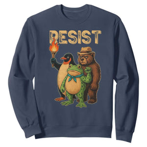 Resist Social Club 2025 Sweatshirt Bear Penguin Frog Protest Unity for Social Justice TS02 Navy Print Your Wear