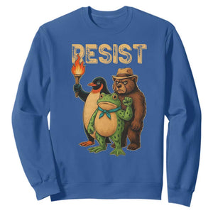 Resist Social Club 2025 Sweatshirt Bear Penguin Frog Protest Unity for Social Justice TS02 Royal Blue Print Your Wear