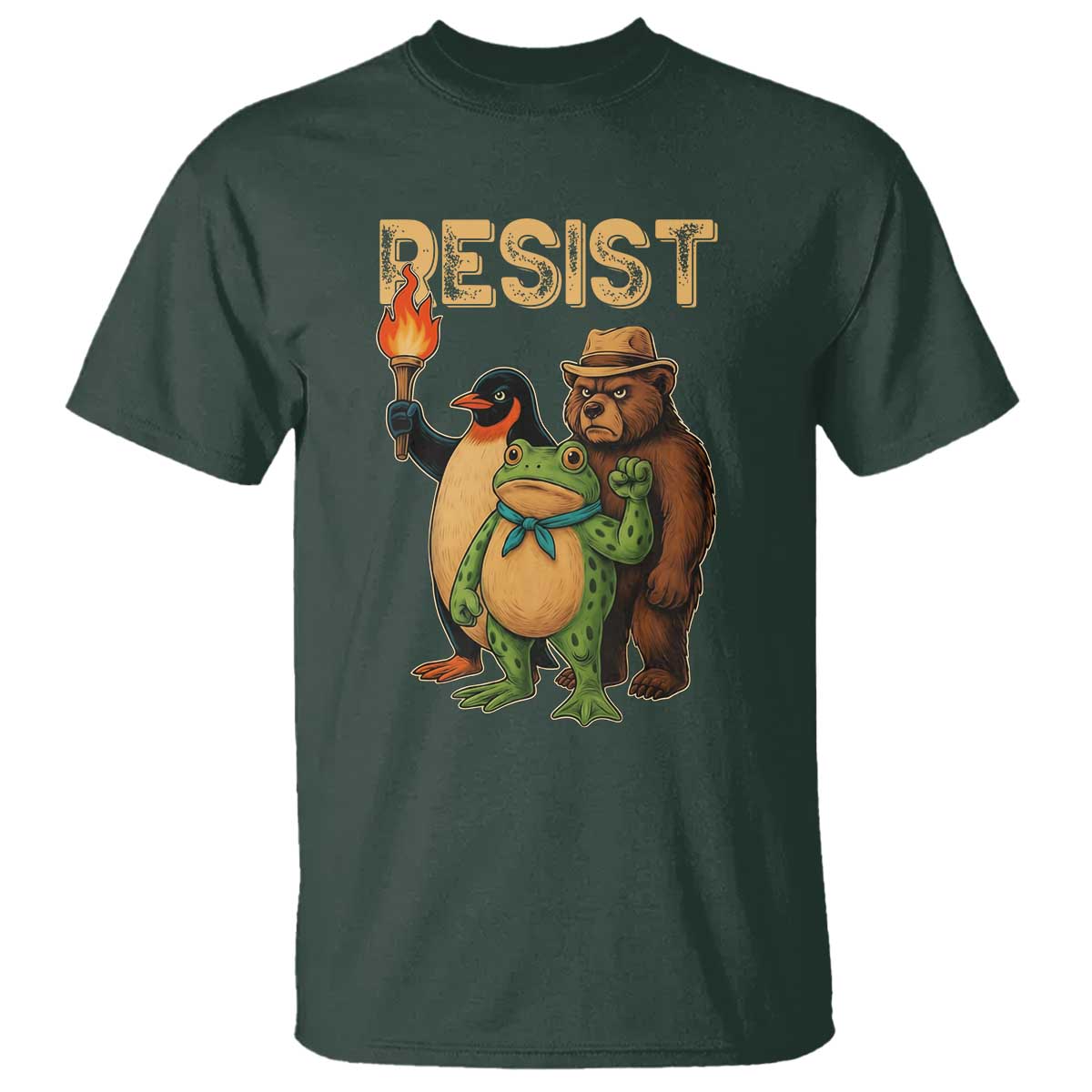 Resist Social Club 2025 T Shirt Bear Penguin Frog Protest Unity for Social Justice TS02 Dark Forest Green Print Your Wear