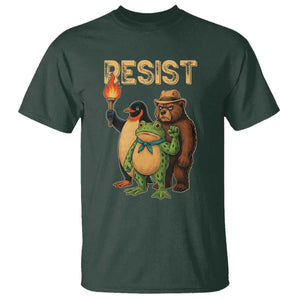 Resist Social Club 2025 T Shirt Bear Penguin Frog Protest Unity for Social Justice TS02 Dark Forest Green Print Your Wear