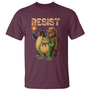 Resist Social Club 2025 T Shirt Bear Penguin Frog Protest Unity for Social Justice TS02 Maroon Print Your Wear