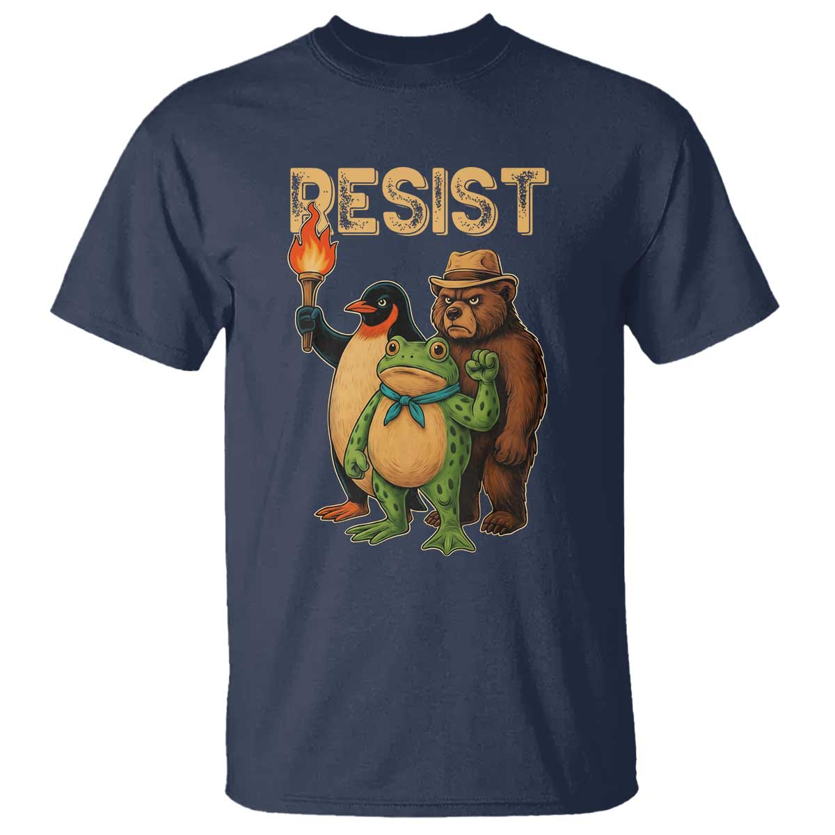 Resist Social Club 2025 T Shirt Bear Penguin Frog Protest Unity for Social Justice TS02 Navy Print Your Wear