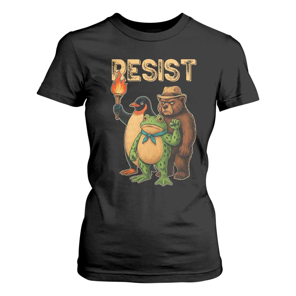 Resist Social Club 2025 T Shirt For Women Bear Penguin Frog Protest Unity for Social Justice TS02 Black Print Your Wear