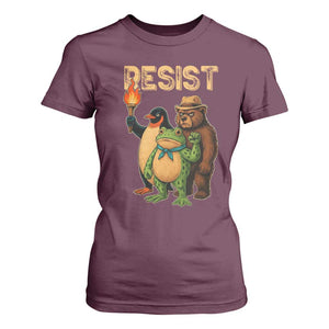 Resist Social Club 2025 T Shirt For Women Bear Penguin Frog Protest Unity for Social Justice TS02 Maroon Print Your Wear