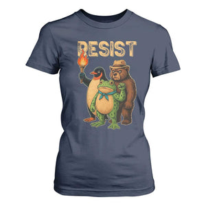 Resist Social Club 2025 T Shirt For Women Bear Penguin Frog Protest Unity for Social Justice TS02 Navy Print Your Wear
