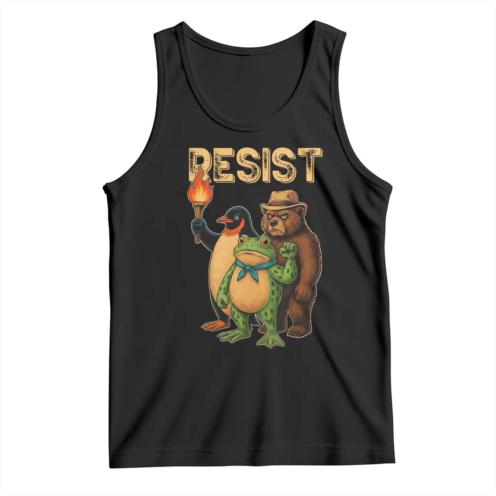 Resist Social Club 2025 Tank Top Bear Penguin Frog Protest Unity for Social Justice TS02 Black Print Your Wear
