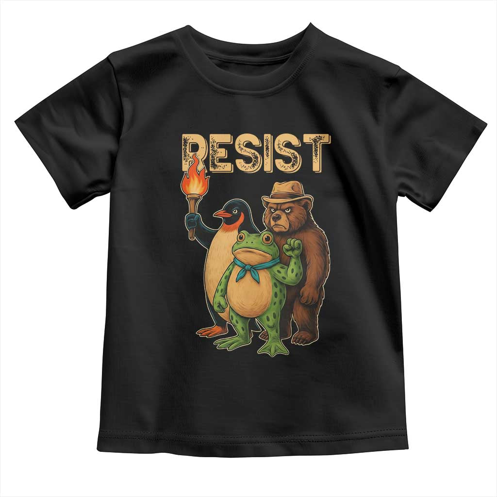 Resist Social Club 2025 Toddler T Shirt Bear Penguin Frog Protest Unity for Social Justice TS02 Black Print Your Wear