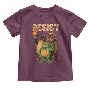 Resist Social Club 2025 Toddler T Shirt Bear Penguin Frog Protest Unity for Social Justice TS02 Maroon Print Your Wear