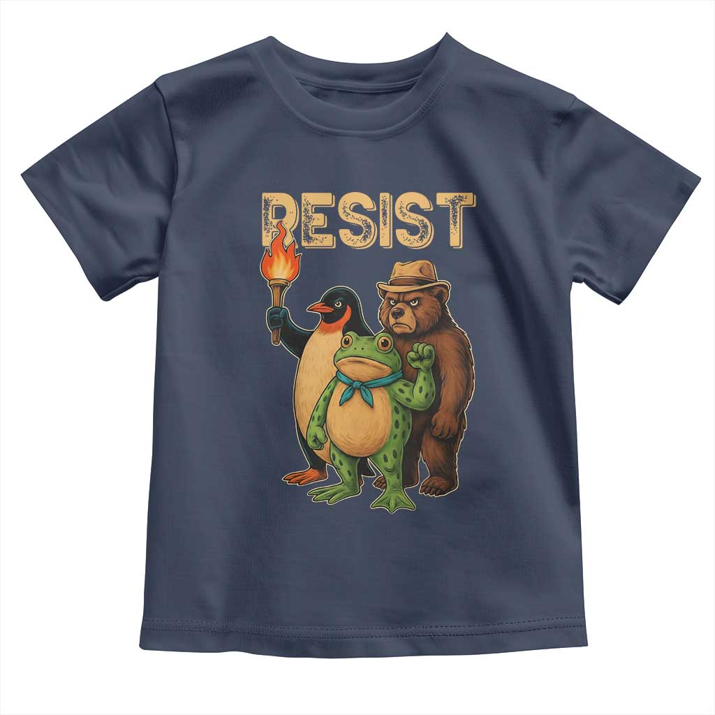 Resist Social Club 2025 Toddler T Shirt Bear Penguin Frog Protest Unity for Social Justice TS02 Navy Print Your Wear