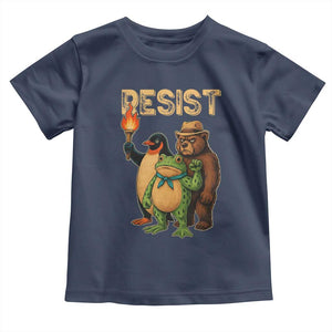 Resist Social Club 2025 Toddler T Shirt Bear Penguin Frog Protest Unity for Social Justice TS02 Navy Print Your Wear