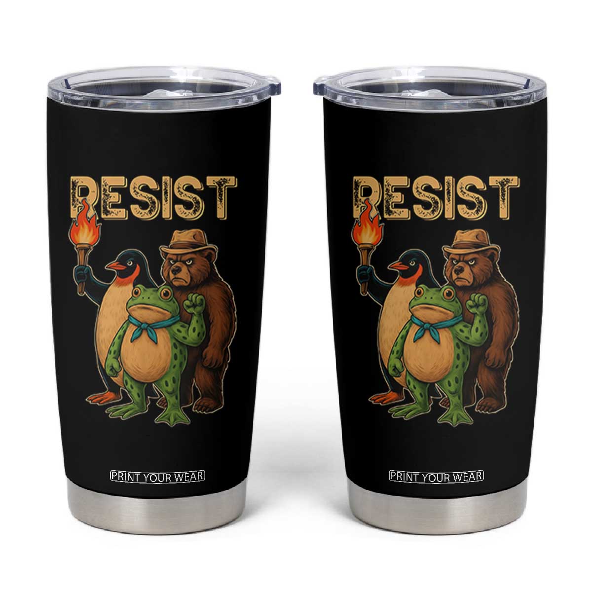 Resist Social Club 2025 Tumbler Cup Bear Penguin Frog Protest Unity for Social Justice - Print Your Wear