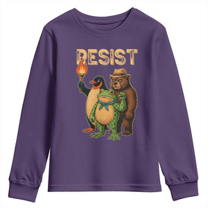 Resist Social Club 2025 Youth Sweatshirt Bear Penguin Frog Protest Unity for Social Justice TS02 Purple Print Your Wear