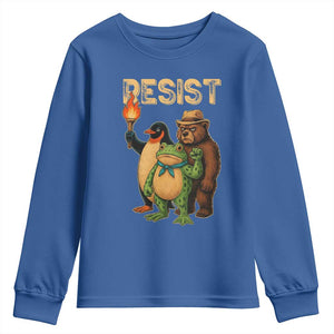 Resist Social Club 2025 Youth Sweatshirt Bear Penguin Frog Protest Unity for Social Justice TS02 Royal Blue Print Your Wear