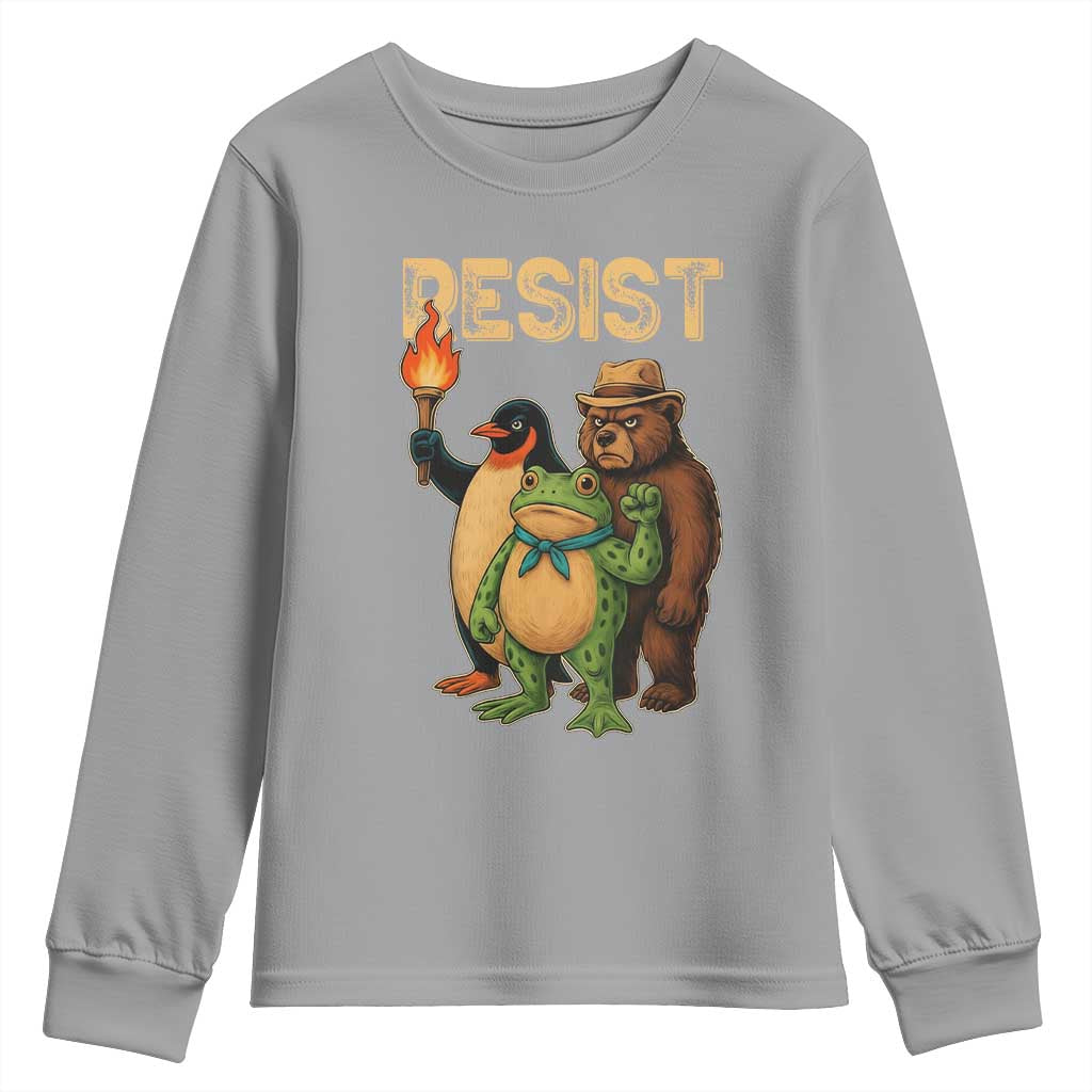 Resist Social Club 2025 Youth Sweatshirt Bear Penguin Frog Protest Unity for Social Justice TS02 Sport Gray Print Your Wear