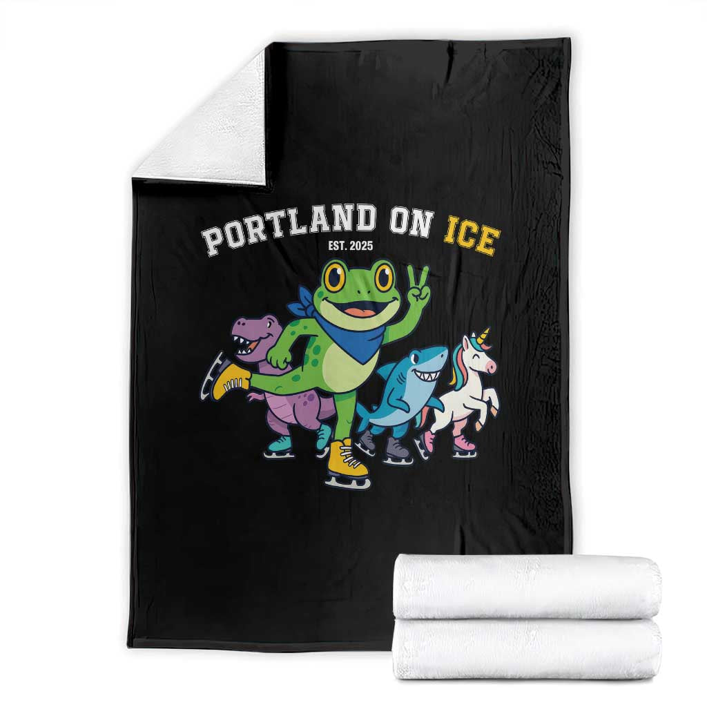 Portland On Ice 2025 Throw Blanket Resist Frog and Inflatable Animals Protest Sarcastic Politics TS02 Black Print Your Wear