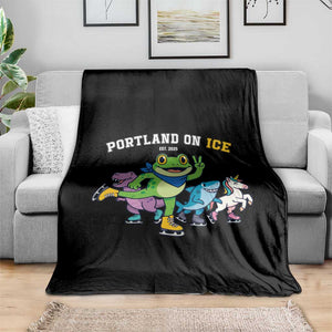 Portland On Ice 2025 Throw Blanket Resist Frog and Inflatable Animals Protest Sarcastic Politics TS02 Print Your Wear