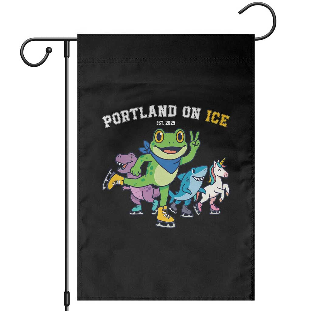 Portland On Ice 2025 Garden Flag Resist Frog and Inflatable Animals Protest Sarcastic Politics - Print Your Wear