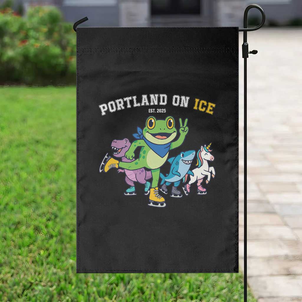 Portland On Ice 2025 Garden Flag Resist Frog and Inflatable Animals Protest Sarcastic Politics TS02 Print Your Wear
