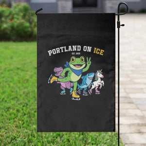 Portland On Ice 2025 Garden Flag Resist Frog and Inflatable Animals Protest Sarcastic Politics - Print Your Wear