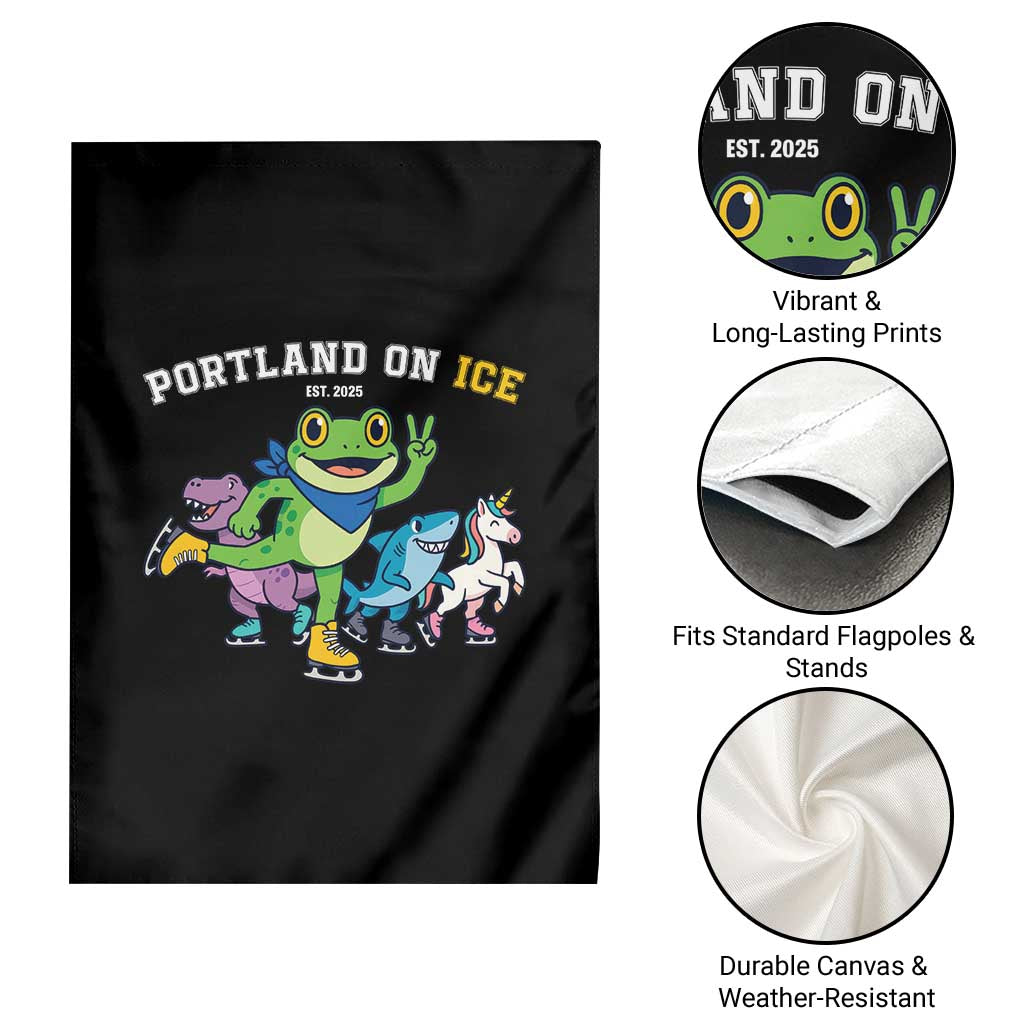 Portland On Ice 2025 Garden Flag Resist Frog and Inflatable Animals Protest Sarcastic Politics TS02 Print Your Wear