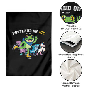 Portland On Ice 2025 Garden Flag Resist Frog and Inflatable Animals Protest Sarcastic Politics - Print Your Wear