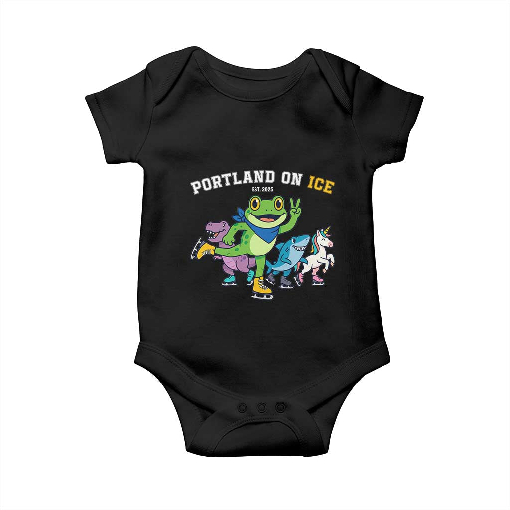Portland On Ice 2025 Baby Onesie Resist Frog and Inflatable Animals Protest Sarcastic Politics TS02 Black Print Your Wear