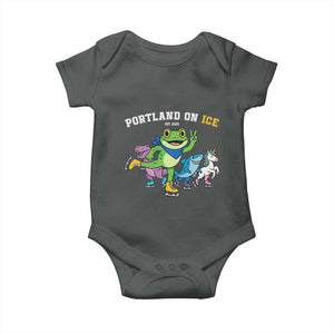 Portland On Ice 2025 Baby Onesie Resist Frog and Inflatable Animals Protest Sarcastic Politics TS02 Dark Heather Print Your Wear