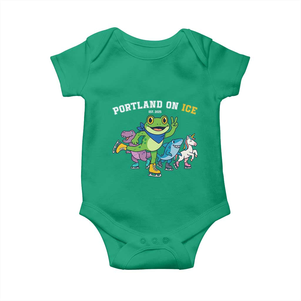 Portland On Ice 2025 Baby Onesie Resist Frog and Inflatable Animals Protest Sarcastic Politics TS02 Irish Green Print Your Wear