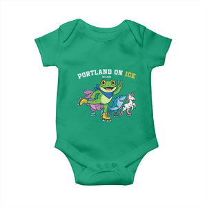Portland On Ice 2025 Baby Onesie Resist Frog and Inflatable Animals Protest Sarcastic Politics TS02 Irish Green Print Your Wear