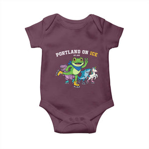 Portland On Ice 2025 Baby Onesie Resist Frog and Inflatable Animals Protest Sarcastic Politics TS02 Maroon Print Your Wear