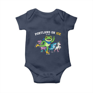 Portland On Ice 2025 Baby Onesie Resist Frog and Inflatable Animals Protest Sarcastic Politics TS02 Navy Print Your Wear