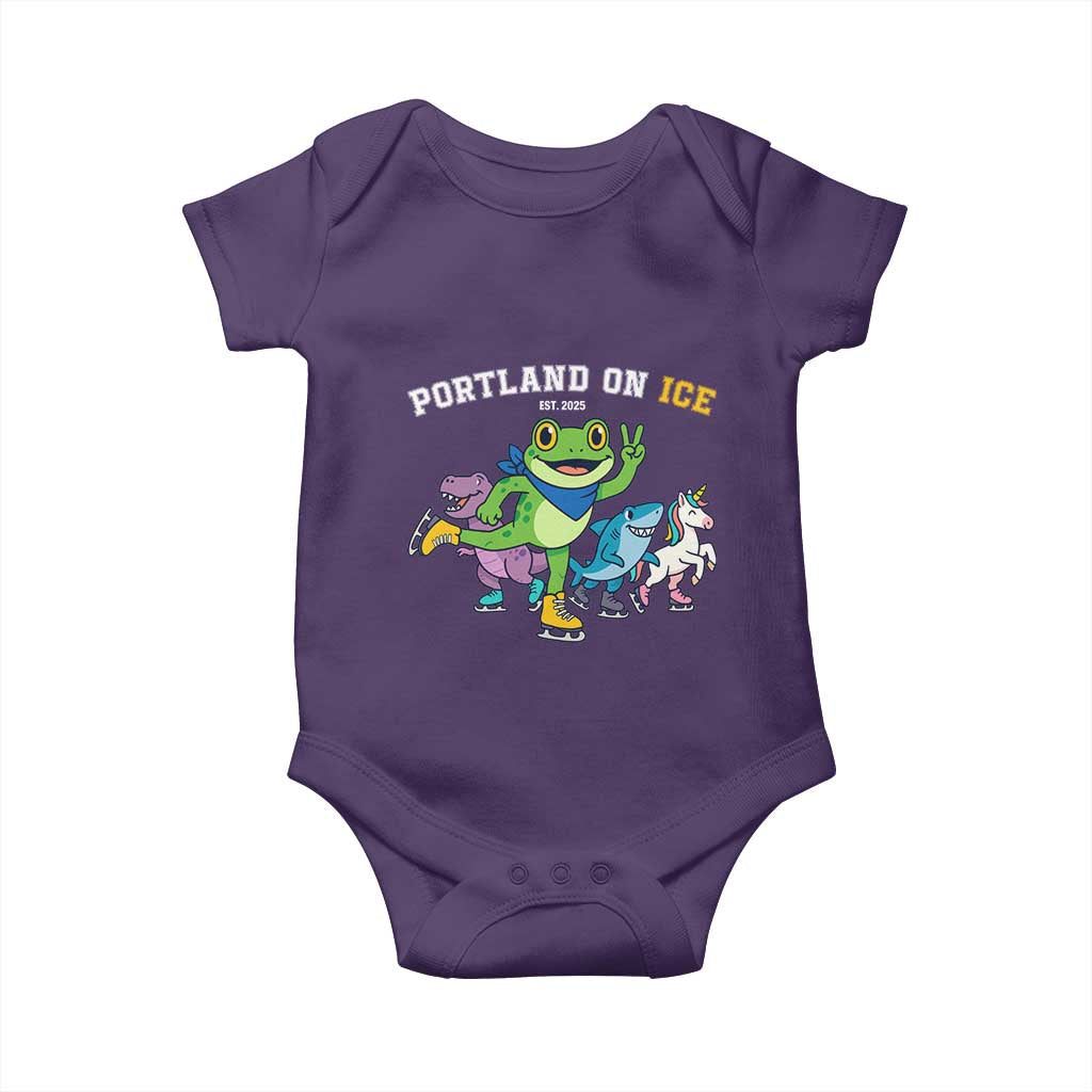 Portland On Ice 2025 Baby Onesie Resist Frog and Inflatable Animals Protest Sarcastic Politics TS02 Purple Print Your Wear